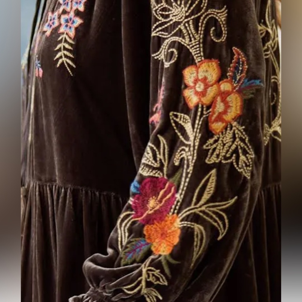 Johnny Was “Taline Velvet Midi Dress” in coffee bean brown. New with tags. - Picture 4 of 12